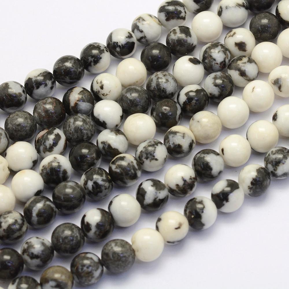 PandaHall Natural Black Zebra Jasper Beads Strands, Round, 8~8.5mm, Hole: 1mm; about 49pcs/strand, 15.7"(40cm) Zebra Jasper Round