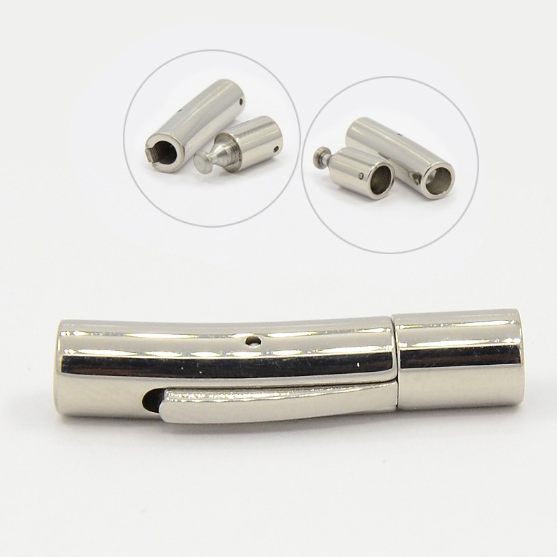 PandaHall 304 Stainless Steel Bayonet Clasps, Stainless Steel Color, 28x6mm, Hole: 4mm Stainless Steel