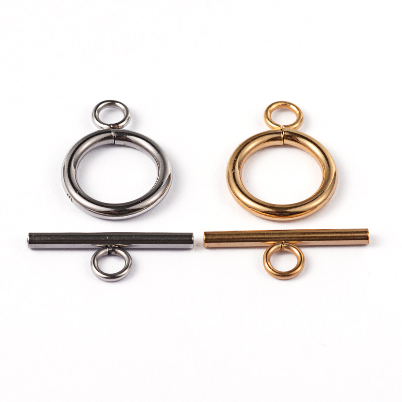 PandaHall 304 Stainless Steel Ring Toggle Clasps, Mixed Color, Ring: 19x14x2mm, Bar: 20x7x2mm, Hole: 3mm Stainless Steel Ring