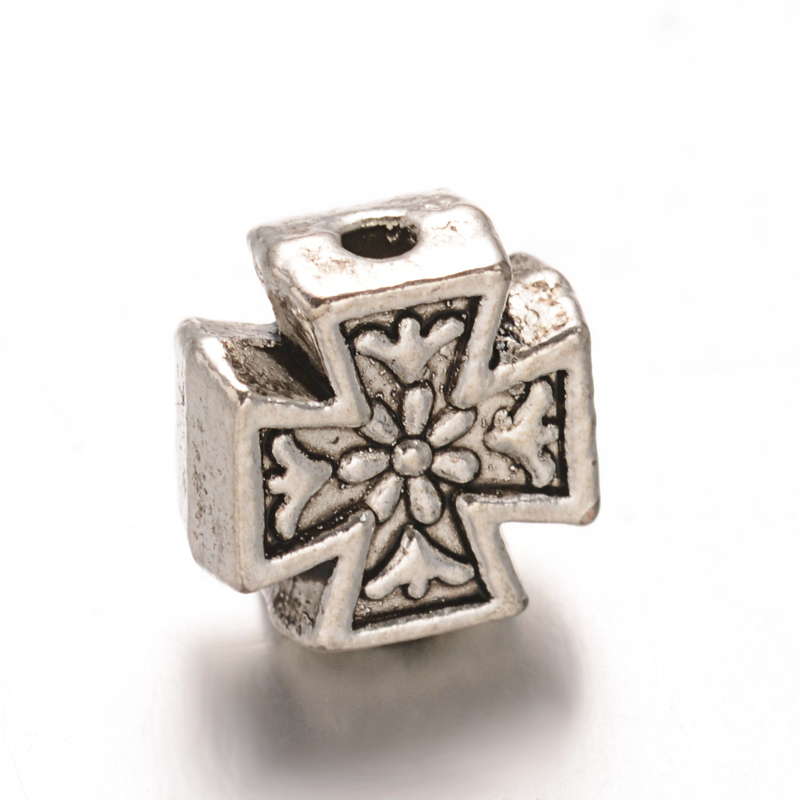 PandaHall Cross Tibetan Style Alloy Beads, Cadmium Free & Lead Free, Antique Silver, 8x8x3.5mm, Hole: 1mm Alloy Cross