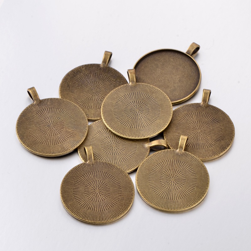 PandaHall Vintage Tibetan Style Alloy Pendant Cabochon Bezel Settings, Nickel Free, Antique Bronze, Flat Round Tray: 35mm; 45x37x2mm, Hole...