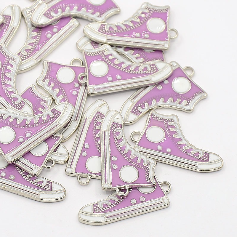 PandaHall Alloy Enamel Pendants, Lead Free and Cadmium Free, Shoes, Platinum Metal Color, Plum, 30x17x2mm, Hole: 1.5mm Alloy+Enamel Shoes...