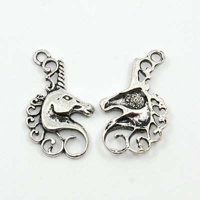 PandaHall Alloy Pendants, Lead Free, Unicorn, Antique Silver, 26.5x15x2.5mm, hole: 2mm Alloy Horse