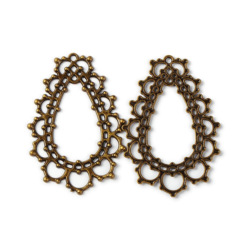 PandaHall Alloy Pendants, Lead Free & Cadmium Free & Nickel Free, Drop, Antique Bronze, 48mm long, 32mm wide, 1.5mm thick, hole: 1.5mm Alloy...