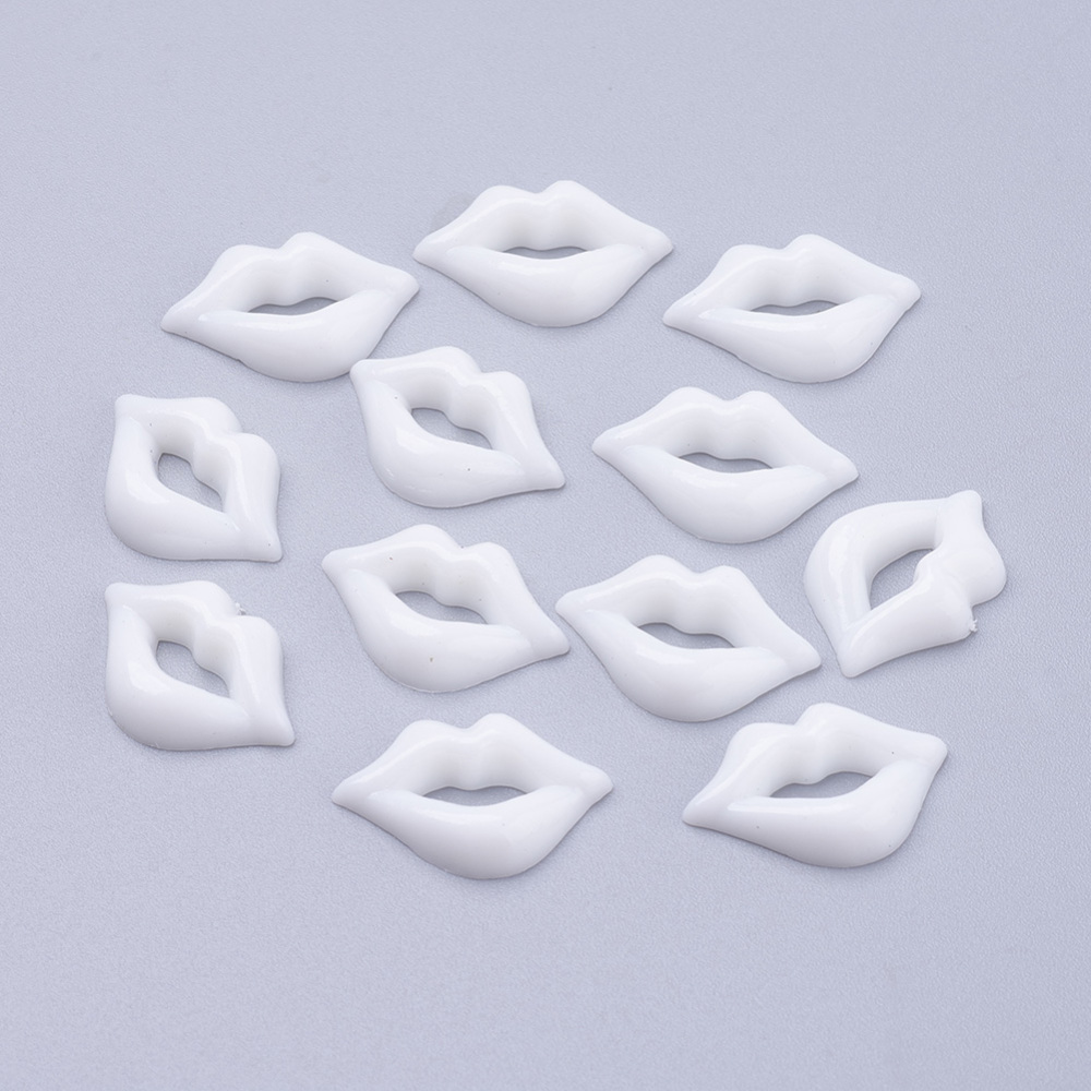 PandaHall Acrylic Lip Shaped Cabochons, for Valentine's Day, White, 21x14x4mm Acrylic Lip White