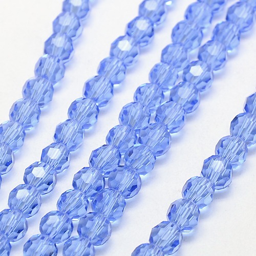 PandaHall Glass Beads Strands, Faceted, Round, LightSkyBlue, 6mm, Hole: 1mm; about 91pcs/strand, 21.5" Glass Round