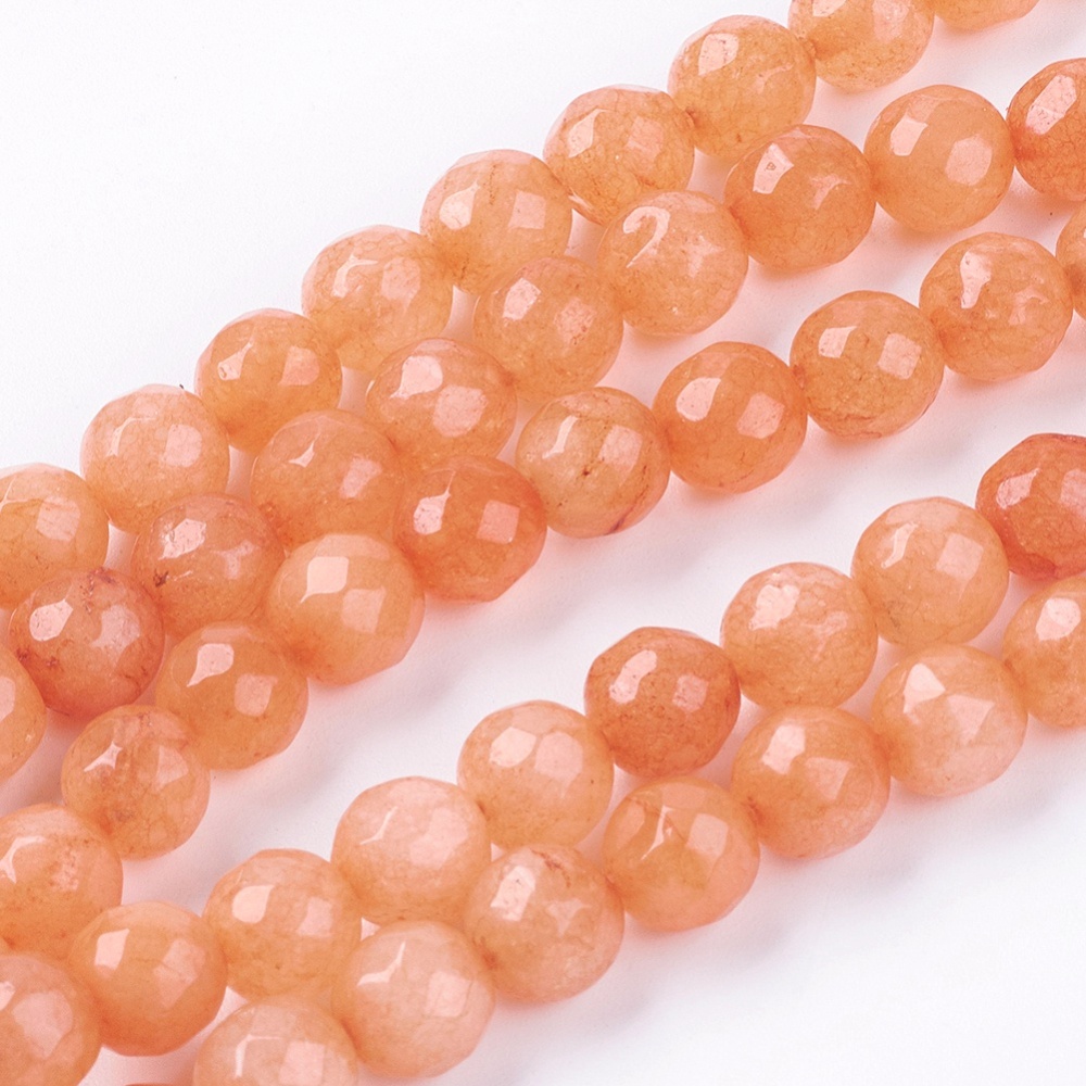PandaHall Natural Jade Bead Strands, Dyed, Faceted, Round, SandyBrown, 8mm; Hole: 1mm; 48pcs/strand, 14.9" Other Jade Round Brown