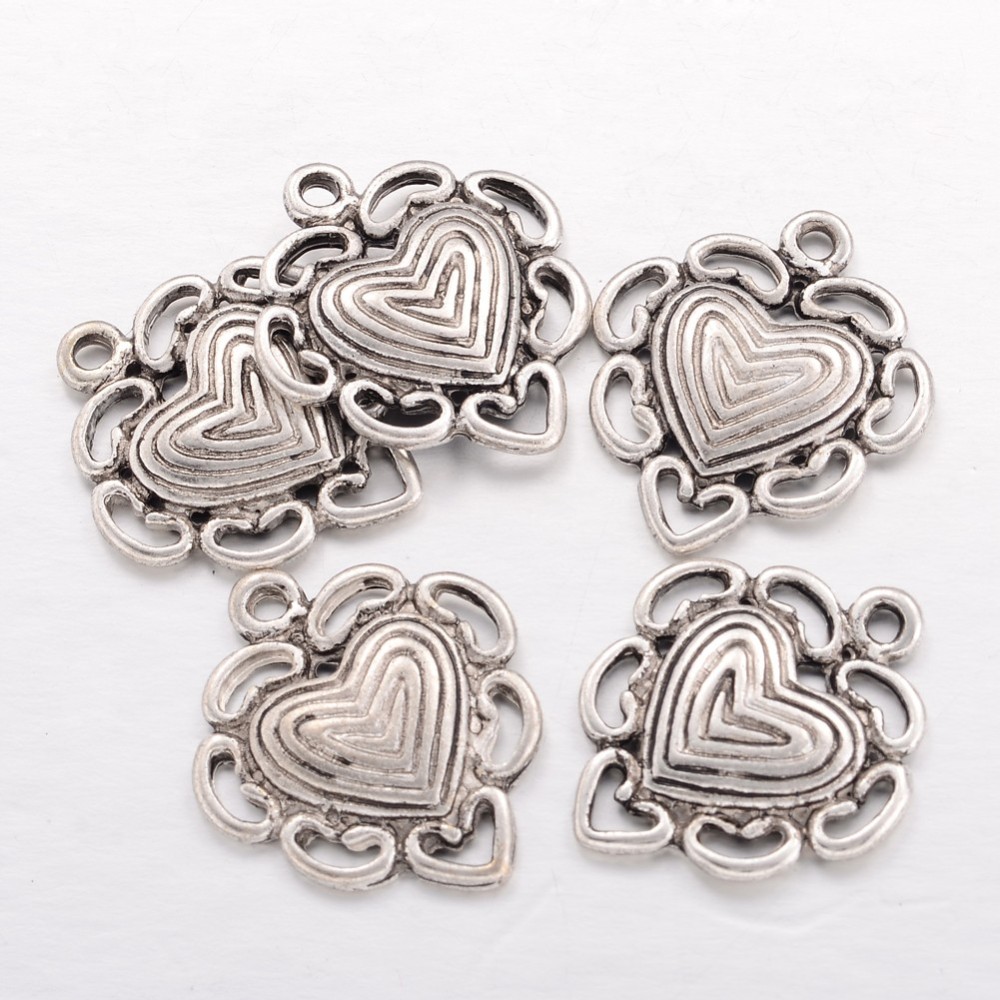 PandaHall Alloy Pendants, Lead Free and Cadmium Free, Heart, Antique Silver, about 23mm long, 21mm wide, 3mm thick, hole: 1.5mm Alloy Heart