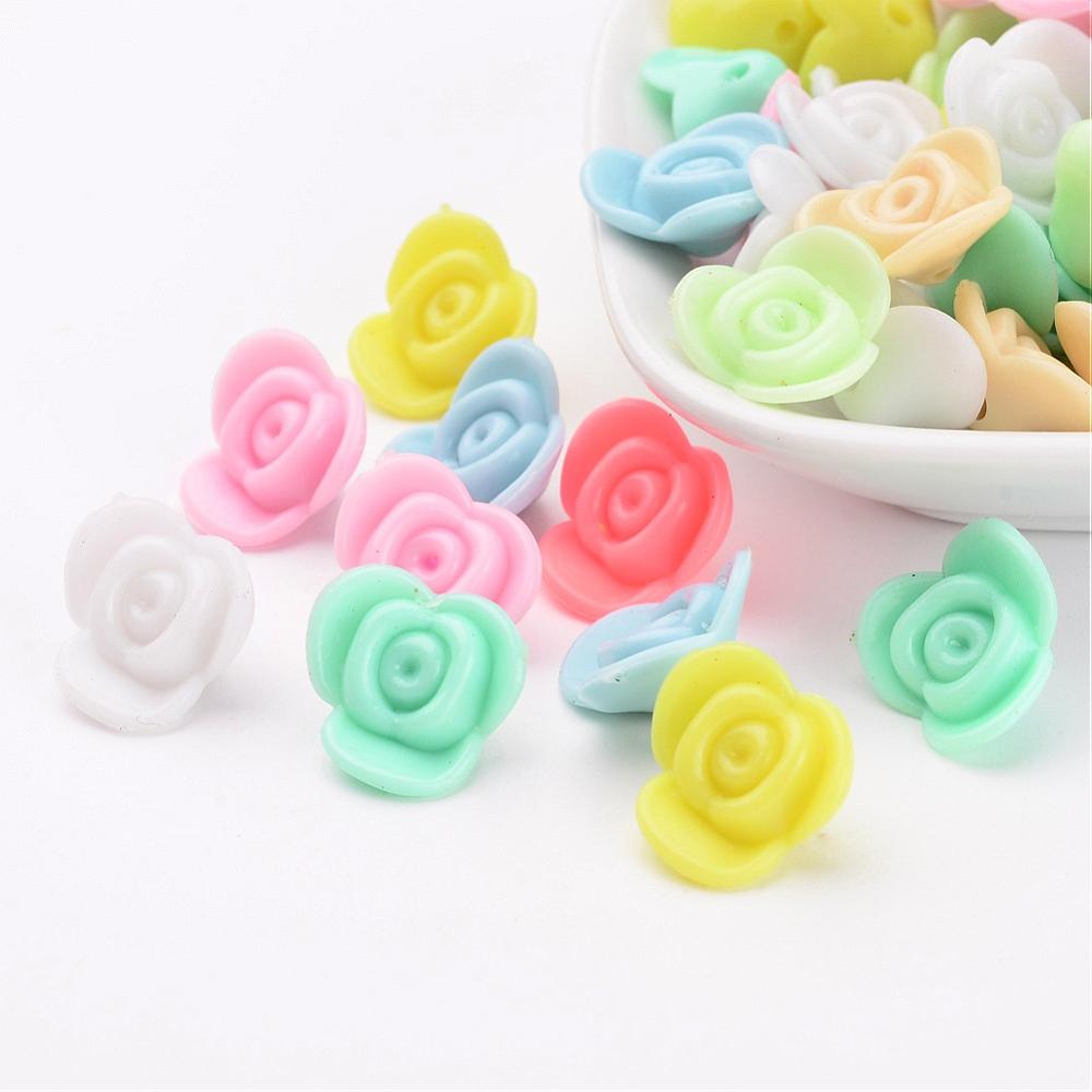PandaHall Opaque Acrylic Beads, Plastic Flower Beads, Mixed Color, 15x15x8mm, Hole: 1.5mm; about 1000pcs/500g Acrylic Flower Multicolor
