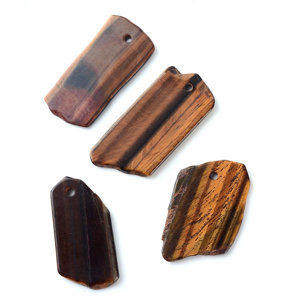 PandaHall Natural Tiger Eye Pendants, Mixed Shaped, 46~57x24~31x2~3mm, Hole: 3mm Tiger Eye Mixed Shapes Multicolor