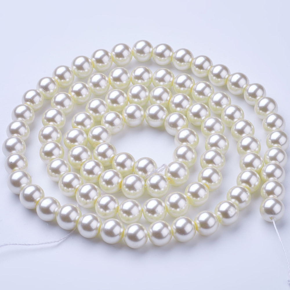 PandaHall Glass Pearl Beads Strands, Pearlized, Round, Ivory, 10mm, Hole: 1mm, about 85pcs/strand, 32" Round Ivory