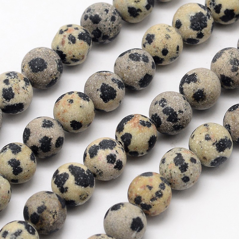 PandaHall Natural Dalmatian Jasper Beads Strands, Frosted, Round, 10mm, Hole: 1mm; about 38pcs/strand, 14.9" Dalmatian Jasper Round