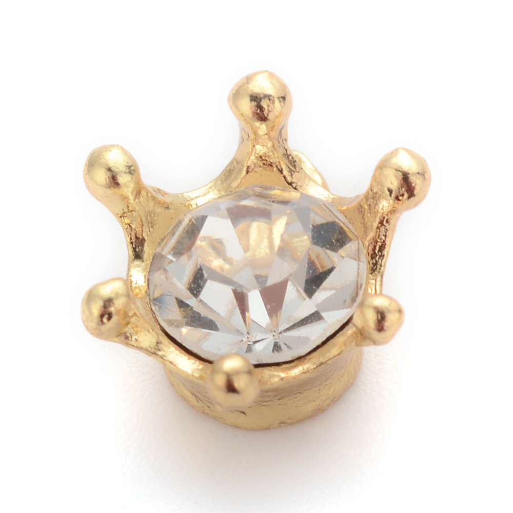 PandaHall Alloy Rhinestone Charms, Crown, Golden, Crystal, 12x10x6mm, Hole: 1.5mm Alloy+Rhinestone Crown