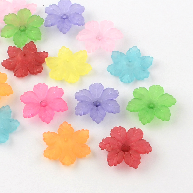 PandaHall 6-Petal Transparent Frosted Acrylic Caps, Flower, Mixed Color, 21x18.5x5mm, Hole: 1.5mm; about 1020pcs/500g Acrylic Flower...