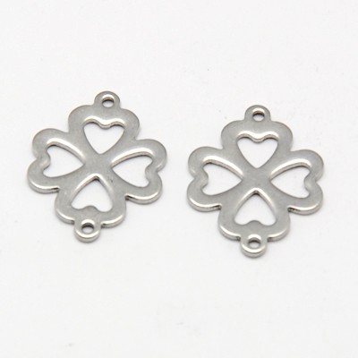PandaHall 304 Stainless Steel Links, Flower, Stainless Steel Color, 21x16x1mm, Hole: 1mm Stainless Steel Flower
