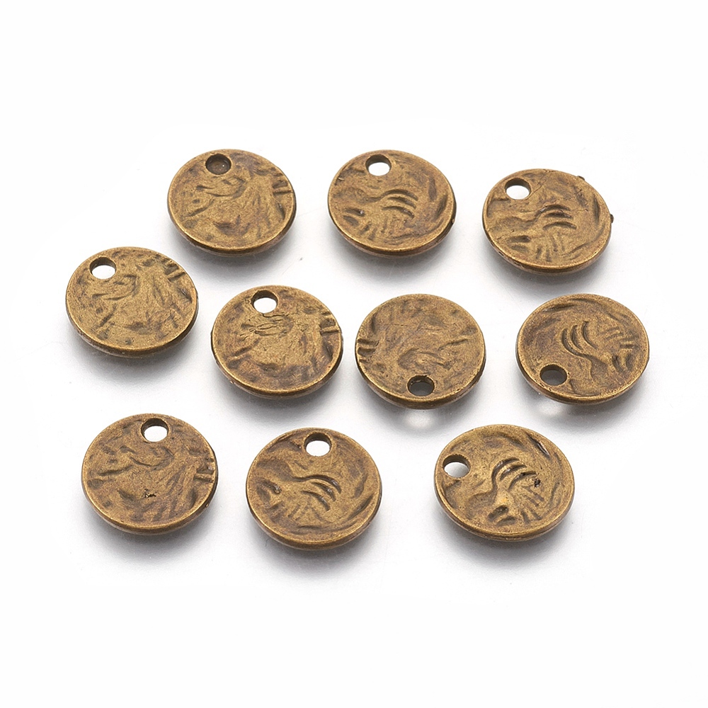 PandaHall Alloy Pendants, Lead Free and Nickel Free, Flat Round, Antique Bronze, 13x1mm, Hole: 2mm Alloy Flat Round