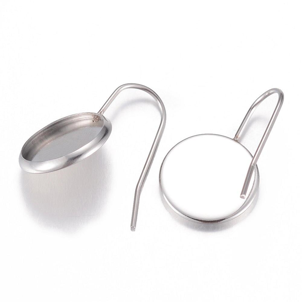 PandaHall 304 Stainless Steel Earring Hooks, Stainless Steel Color, Tray: 12mm; 23x1.5mm; Pin: 0.8mm Stainless Steel