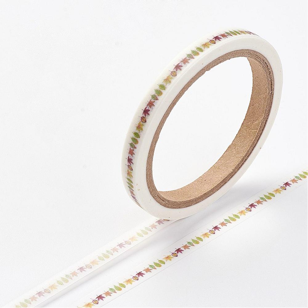 PandaHall DIY Scrapbook Decorative Adhesive Tapes, with Leaf Pattern, Colorful, 5mm; about 7m/roll Paper