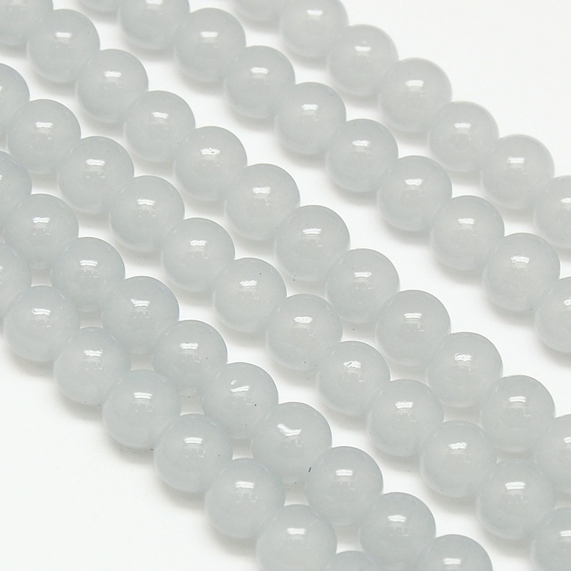 PandaHall Imitation Jade Glass Round Bead Strands, Dyed, Gainsboro, 8mm, Hole: 1mm; about 52pcs/strand, 15.7" Glass Round Gray