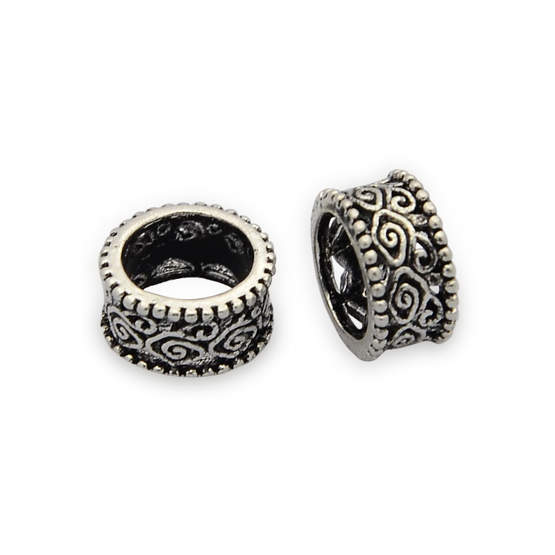 PandaHall Carved Brass Beads, Large Hole Beads, Ring, Nickel Free, Antique Silver, 12x5mm, Hole: 9.5mm Brass Ring
