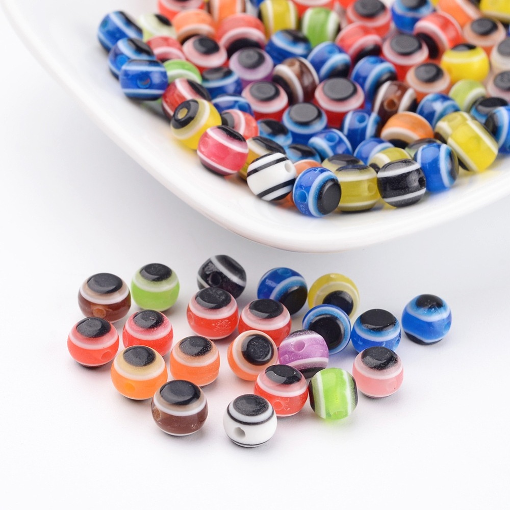 PandaHall Flat Round Evil Eye Resin Beads, Mixed Color, 6x5mm, Hole: 1mm Resin Flat Round Multicolor