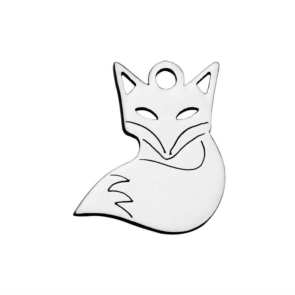PandaHall 304 Stainless Steel Charms, Fox, Stainless Steel Color, 14x12x1mm, Hole: 1.5mm Stainless Steel Fox