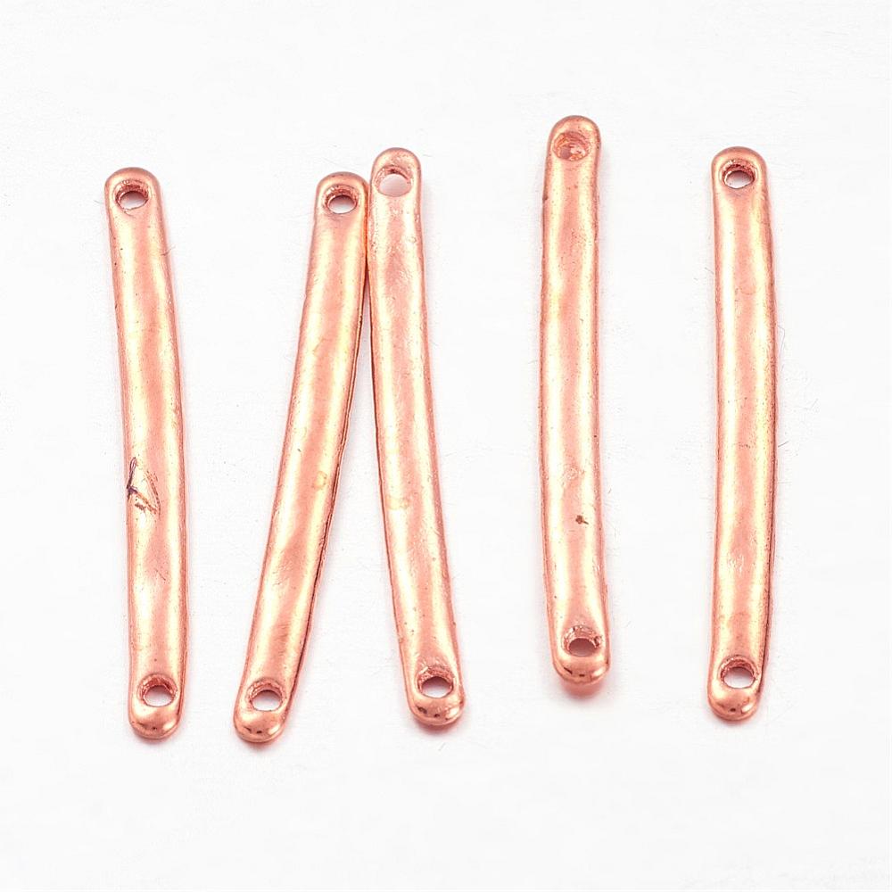 PandaHall Tibetan Style Alloy Bar Links, for Jewelry Design, Lead Free, Strip, Rose Gold, 3x33x1mm, Hole: 1mm Alloy Others