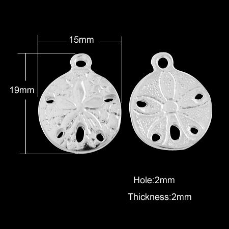 PandaHall Tibetan Style Pendants, Sand Dollar, Cadmium Free & Nickel Free & Lead Free, Silver, 19x15x2mm, Hole: 2mm Alloy Flat Round Silver