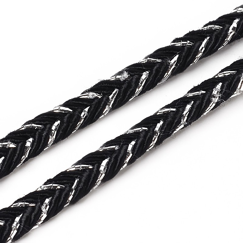 PandaHall Braided Cloth Threads Cords for Bracelet Making, Black, 6mm; about 50yards/roll Cloth Black