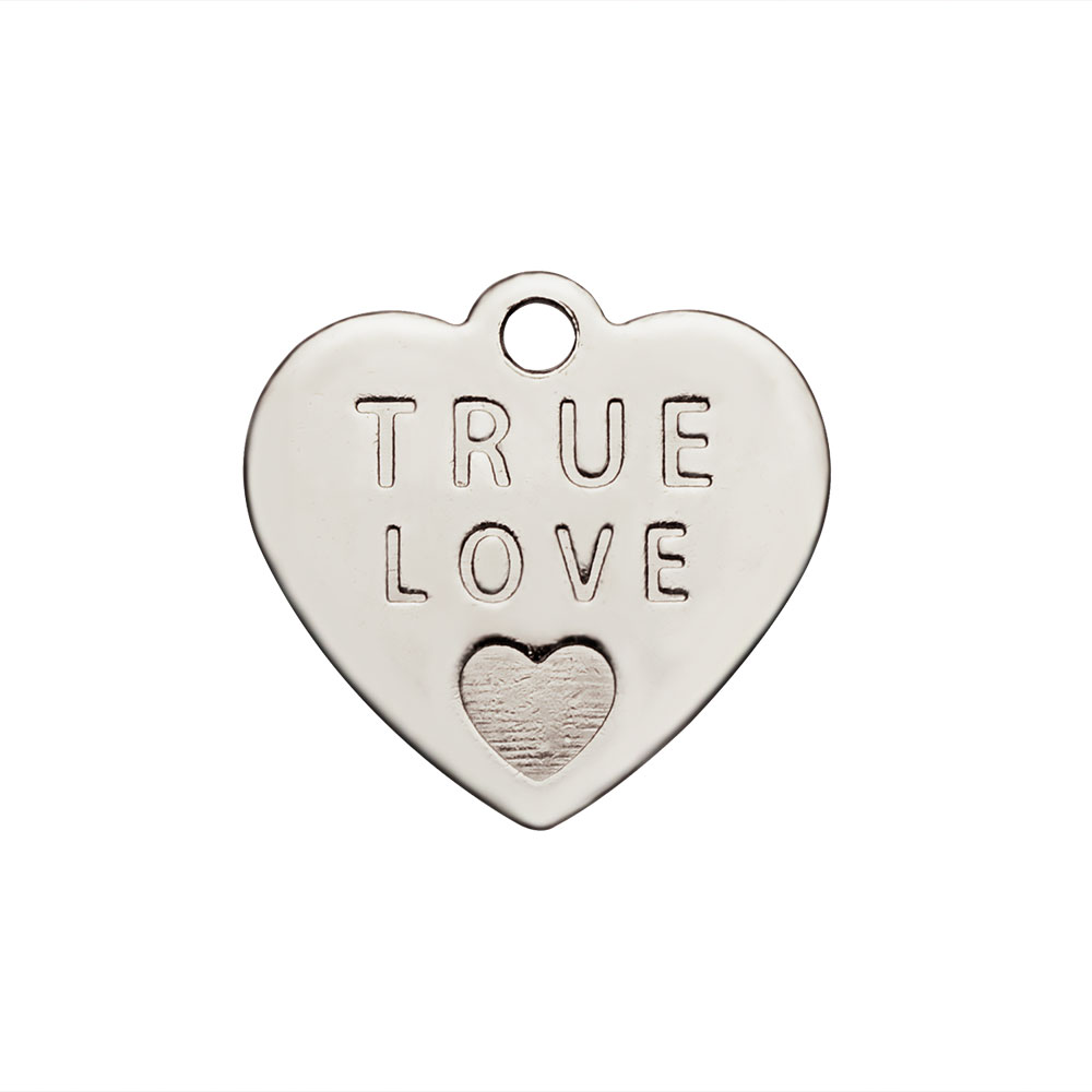 PandaHall 304 Stainless Steel Pendants, Haert with Word True Love, Stainless Steel Color, 15x16x1mm, Hole: 2mm Stainless Steel Heart