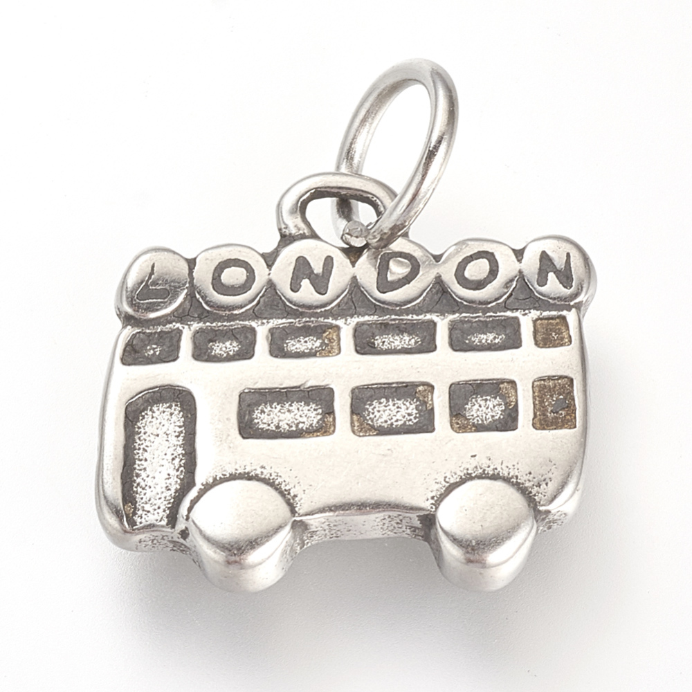 PandaHall London Bus 316 Stainless Steel Pendants, Antique Silver, 16x17x2mm, Hole: 5mm Stainless Steel Vehicle