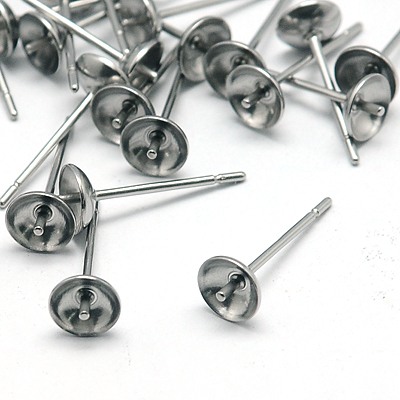 PandaHall Stainless Steel Stud Earring Findings, Stainless Steel Color, 14x5mm, Pin: 0.4mm Stainless Steel