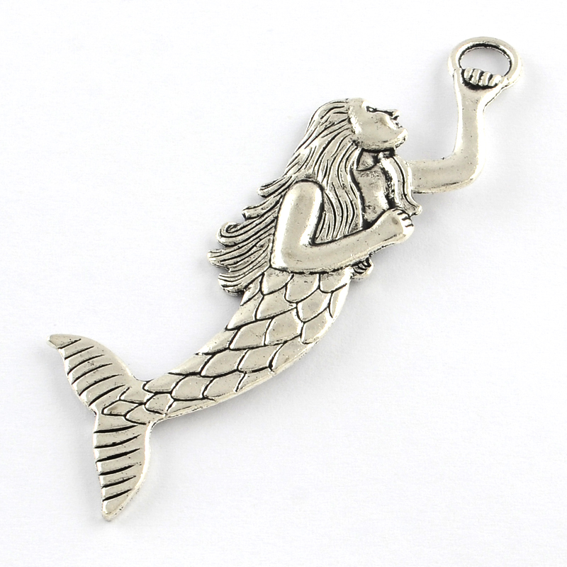 PandaHall Tibetan Style Mermaid Alloy Big Pendants, Lead Free & Cadmium Free, Antique Silver, 72x20x3mm, Hole: 5.5mm; about 129pcs/1000g...