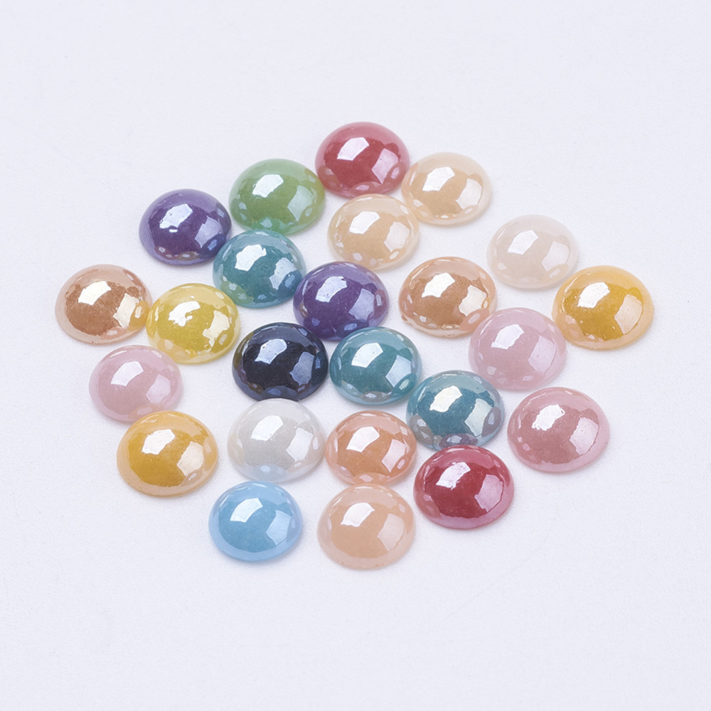 PandaHall Pearlized Glass Cabochons, Half Round/Dome, Mixed Color, 7x3mm Glass Half Round Multicolor