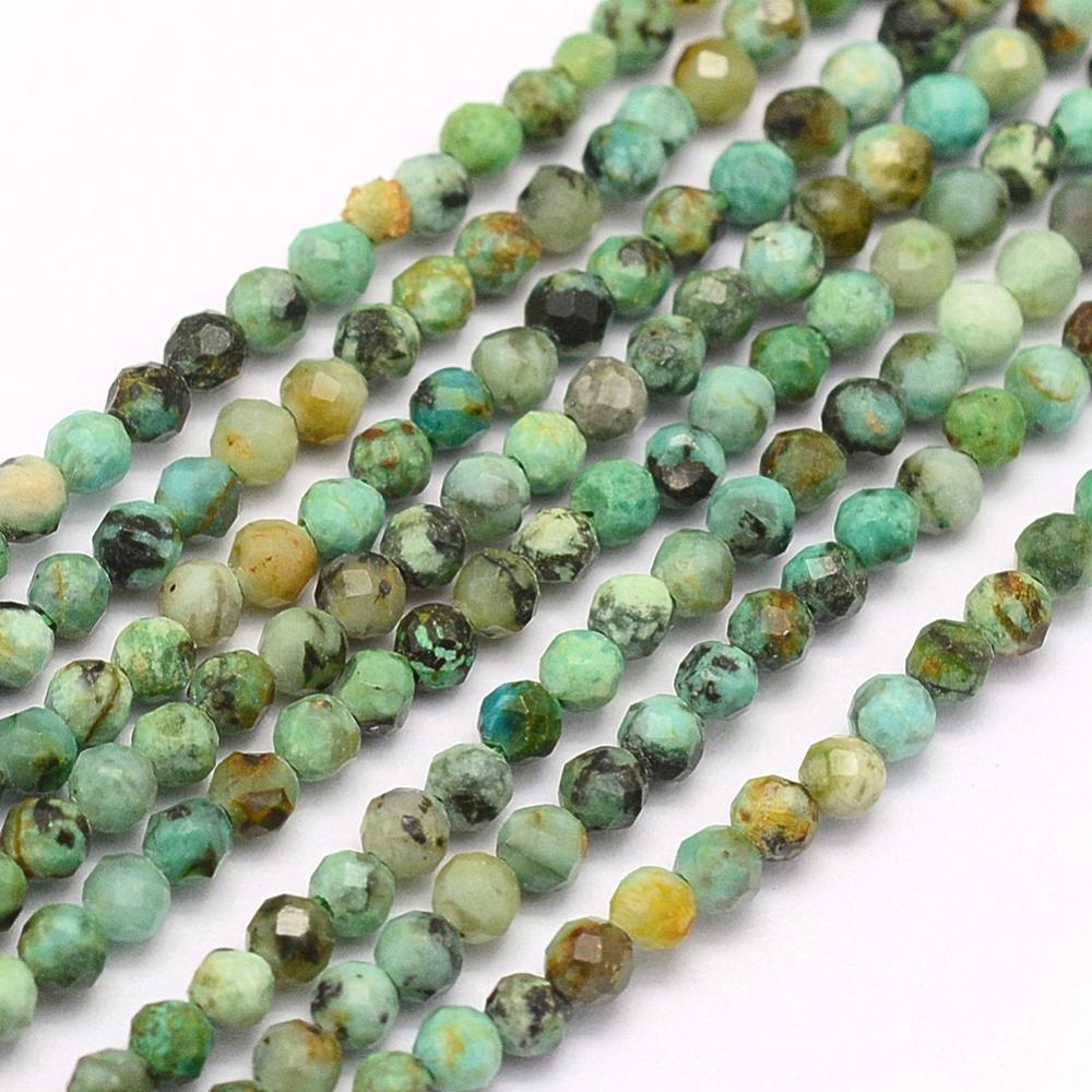 PandaHall Natural African Turquoise Beads Strands, Faceted, Round, 2mm, Hole: 0.5mm; about 223pcs/strand, 15.7"(40cm) African Turquoise...