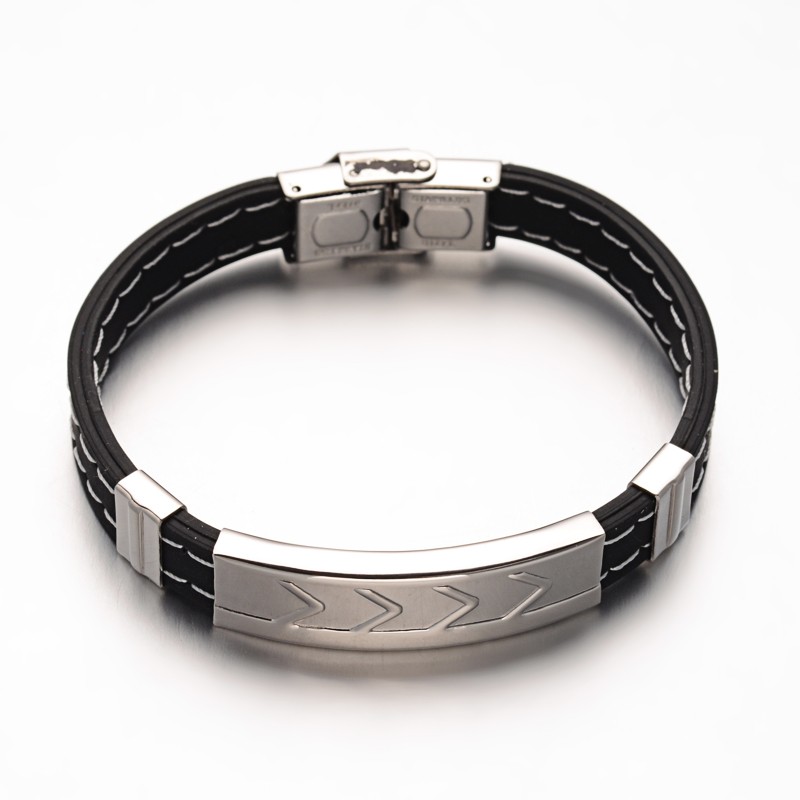 PandaHall New Men's PU Leather Cord Bracelets, with 304 Stainless Steel Findings, Stainless Steel Color, 200mm Imitation Leather