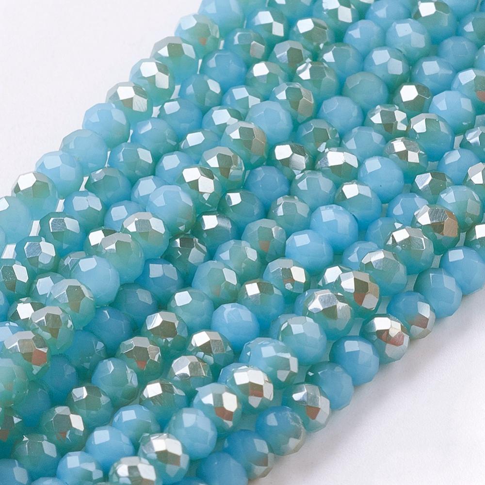 PandaHall Electroplate Glass Faceted Rondelle Beads Strands, Imitation Jade, Half Plated, Turquoise, 3x2mm, Hole: 1mm; about 100pcs/strand...
