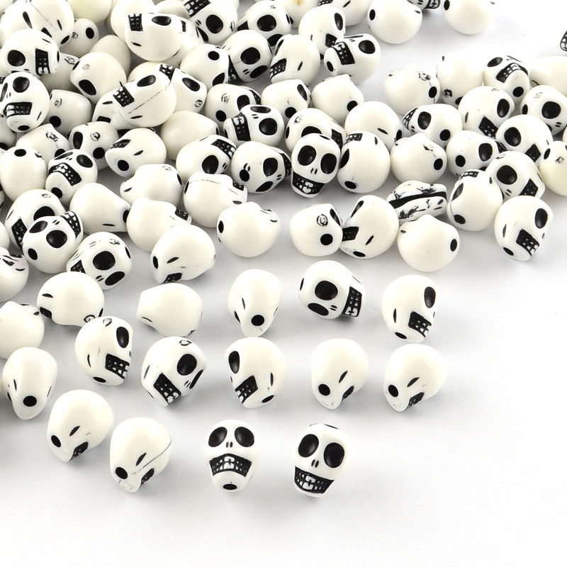 PandaHall Opaque Acrylic Beads, Skull, White, 10x8x9mm, Hole: 2mm; about 1200pcs/500g Acrylic Skull White