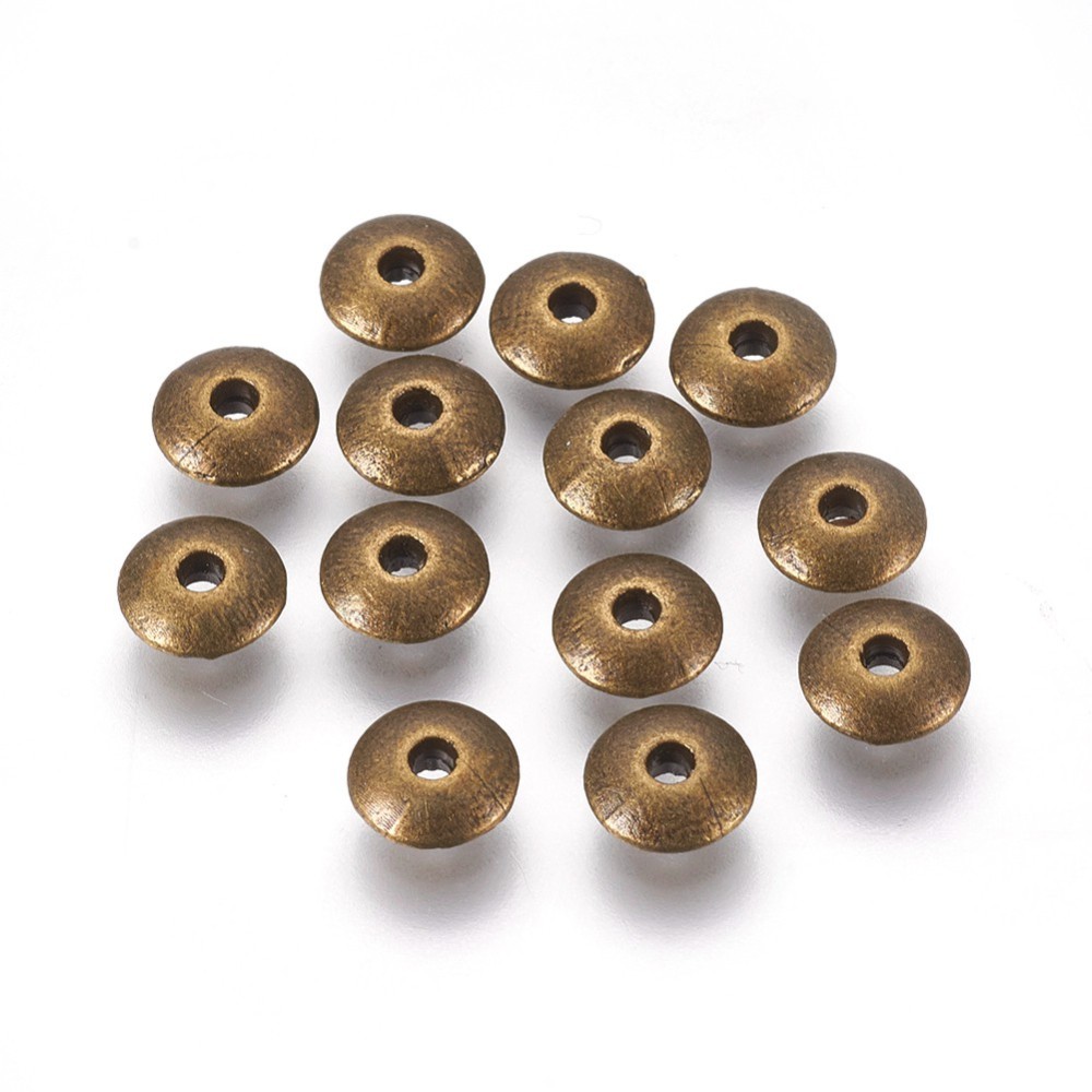 PandaHall Tibetan Style Bead Spacers, Lead Free & Cadmium Free & Nickel Free, Flat Round, Antique Bronze, 6x2mm, Hole: 1.5mm Lead Free and...
