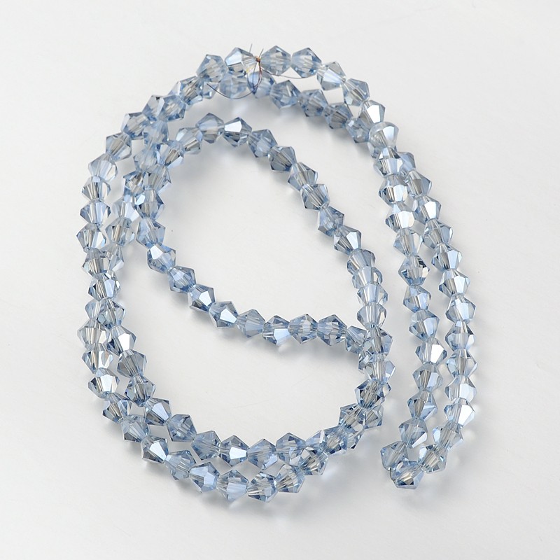 PandaHall Faceted Bicone Glass Beads Strands, LightSkyBlue, 4x4mm, Hole: 1mm; about 120pcs/strand, 18.1" Glass Bicone