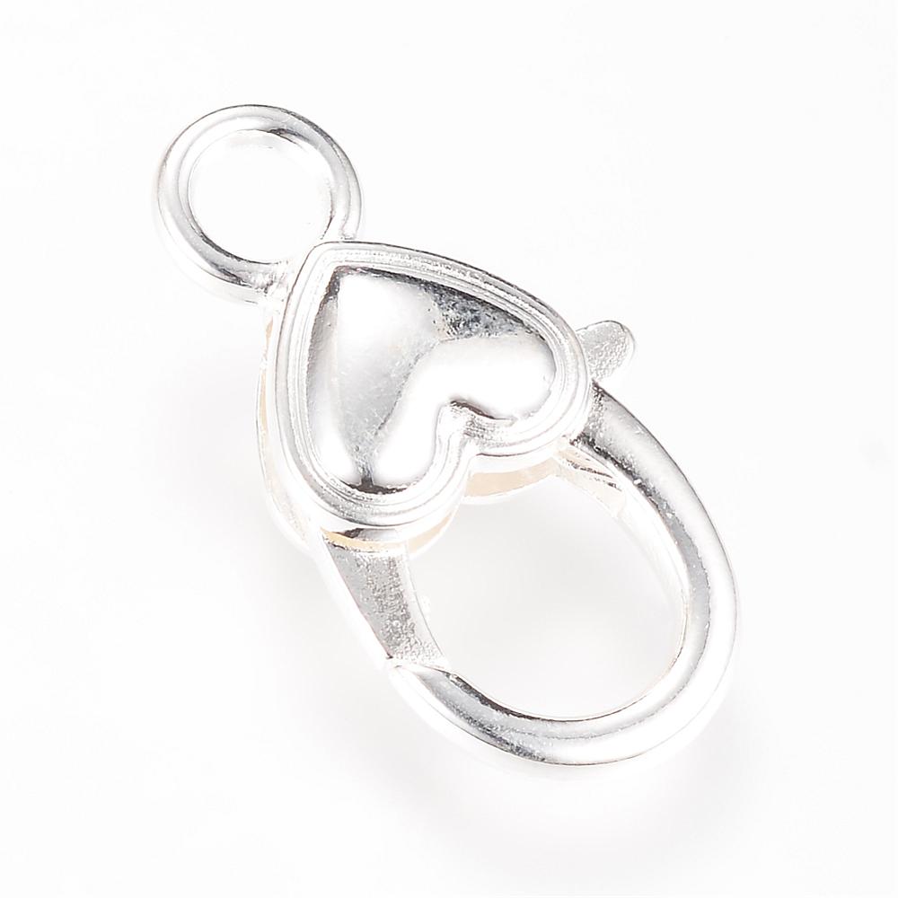 PandaHall Alloy Lobster Claw Clasps, Heart, Silver, 26.5x14x6.5mm, Hole: 4mm Alloy Heart Silver