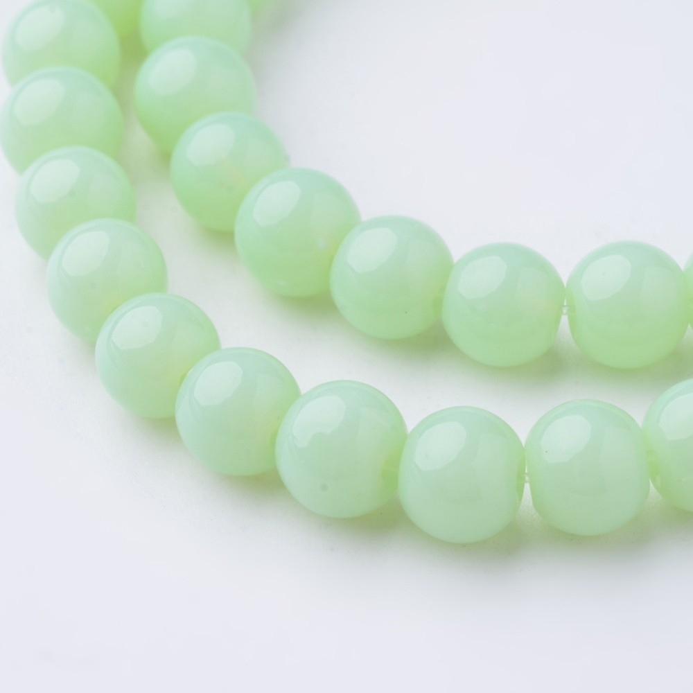 PandaHall Glass Beads Strands, Round, Dyed, PaleGreen, 6mm, Hole: 1mm; about 52pcs/strand, 11.4" Glass Round Green