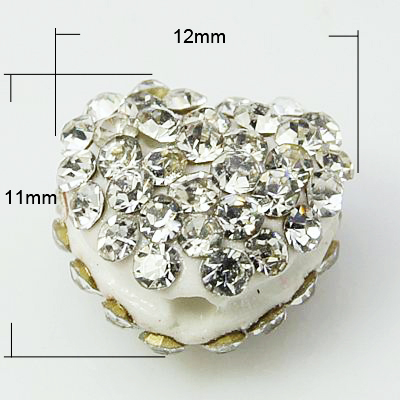 PandaHall Resin Rhinestone Beads, Grade A, Heart, White, 12x11x8mm, Hole: 2mm Resin+Rhinestone Heart White
