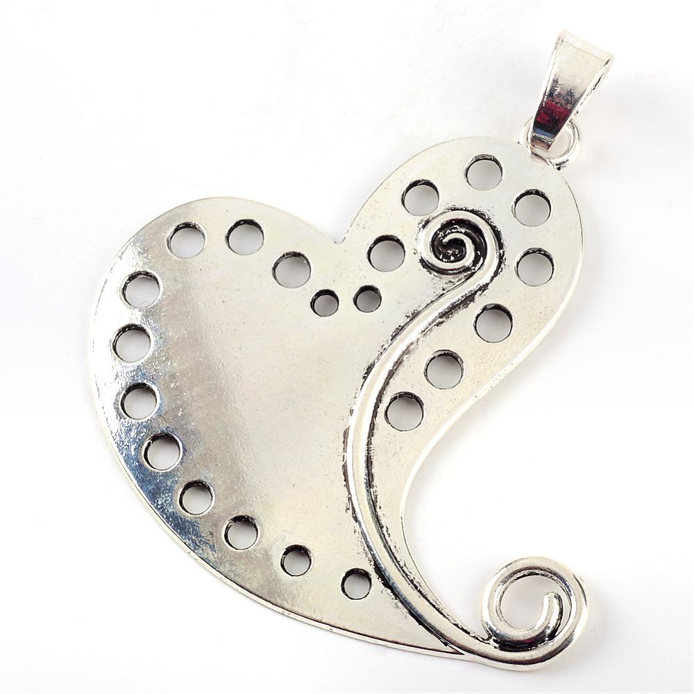 PandaHall Tibetan Style Alloy Big Pendants, Heart, Lead Free & Cadmium Free, Antique Silver, 69.5x66.5x3mm, Hole: 5mm Alloy Heart