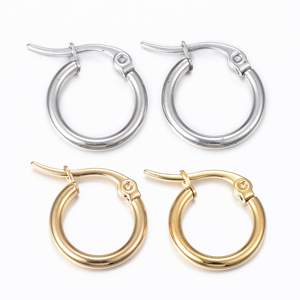 PandaHall 304 Stainless Steel Hoop Earrings, Mixed Color, 15x14x2mm; Pin: 1x0.8mm Stainless Steel Multicolor