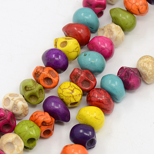 PandaHall Natural Howlite Beads Strands, Dyed, Skull, Mixed Color, 12x10x11mm, Hole: 1mm; about 32pcs/strand, 15.16" Howlite Skull...