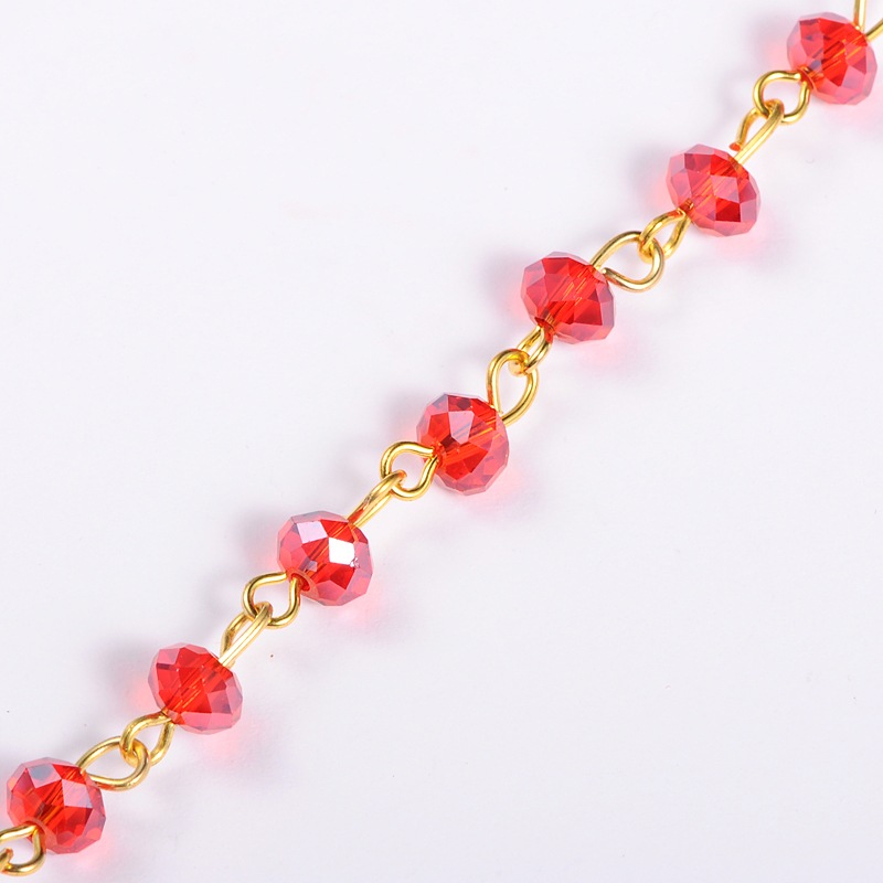 PandaHall Handmade Rondelle Glass Beads Chains for Neckalces Bracelets Making, with Golden Iron Eye Pin, Red, 39.3" Iron+Glass Red