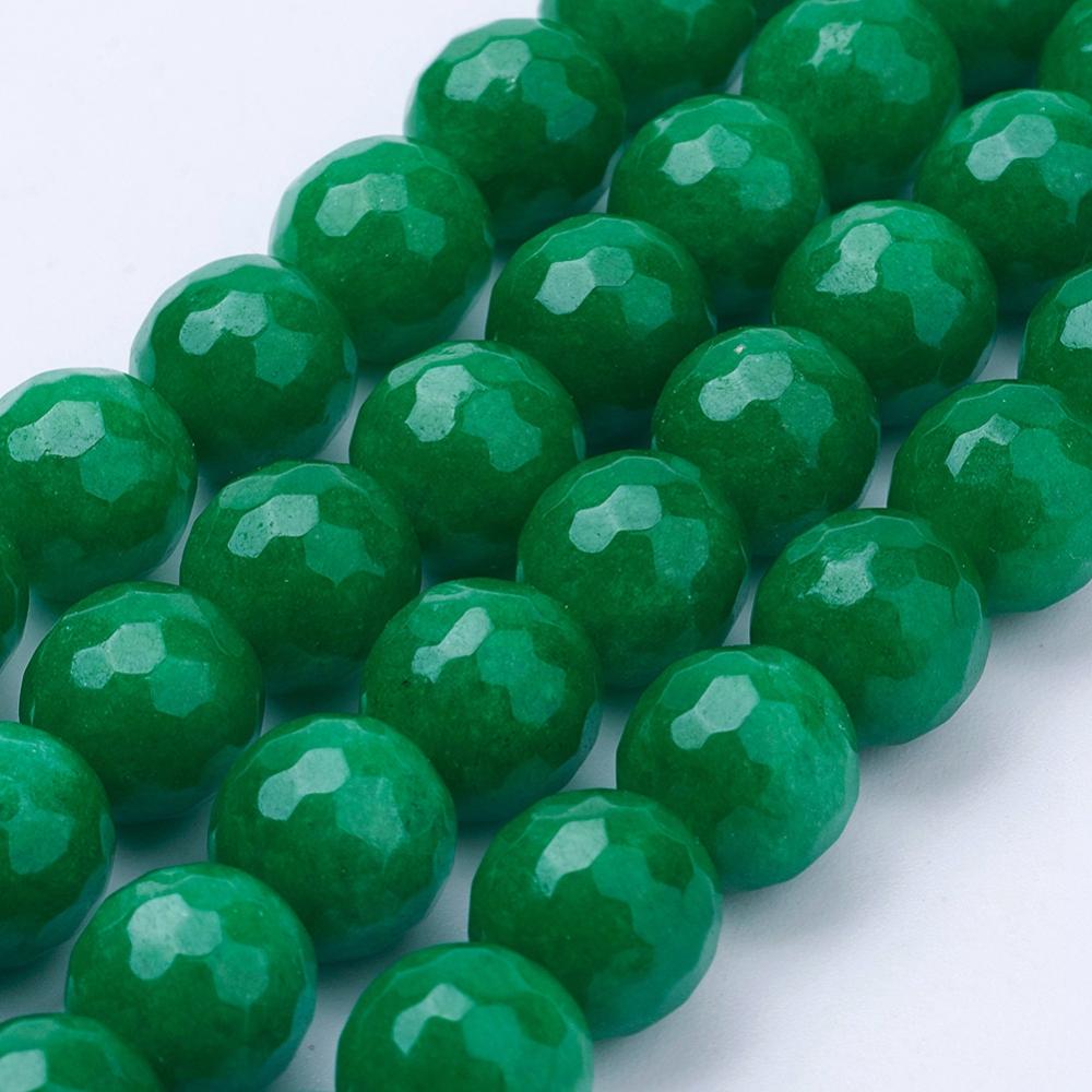 PandaHall Natural Malaysia Jade Bead Strands, Dyed, Faceted, Round, Green, 10mm, Hole: 1mm; about 37pcs/strand, 14.5"(36.83cm) Malaysia Jade...