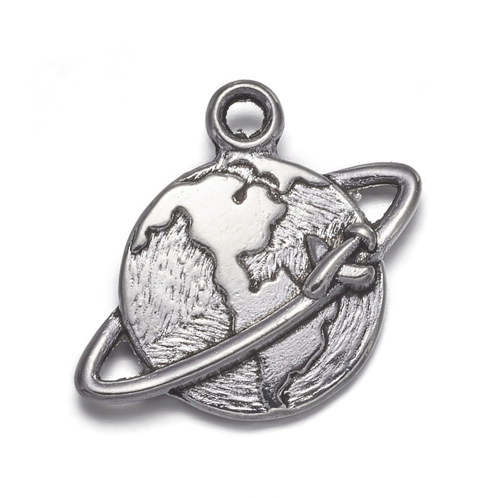 PandaHall Zinc Alloy Pendants, Lead Free and Cadmium Free, Antique Silver, Earth, 18x18x2mm, hole: 2mm Alloy Others