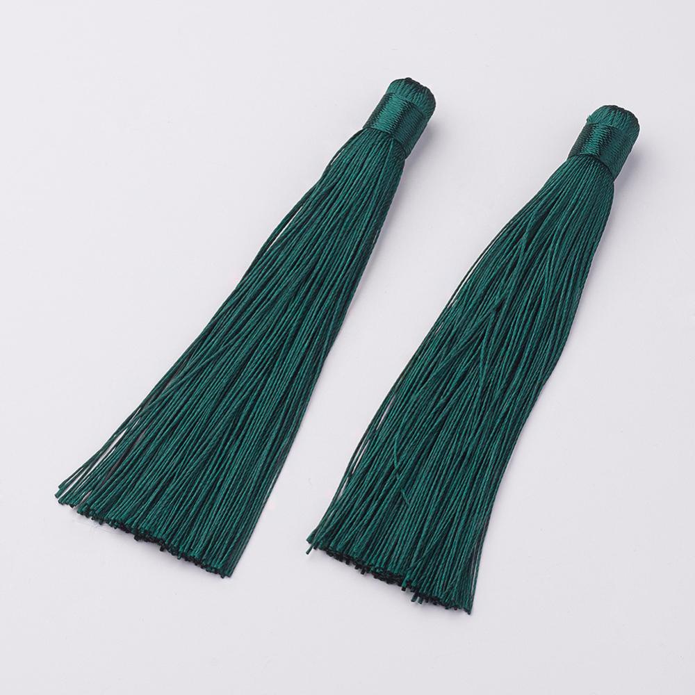 PandaHall Nylon Tassels Big Pendant Decorations, DarkGreen, 120x10mm, Hole: 5mm Nylon Green